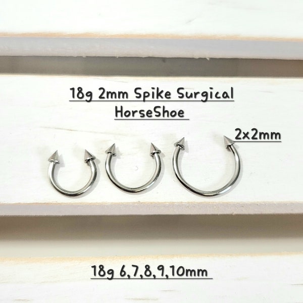 18g Surgical HorseShoe 2x2mm Super Tiny Spike, Ball Barbell piercing(Single), Septum Ring, Nose Ring, Cartilage, Rook, Helix