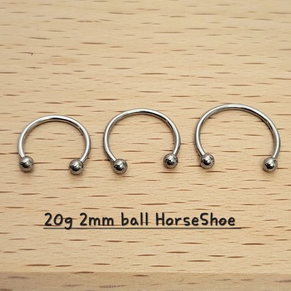 20g 2mm ball HorseShoe Silver Barbell piercing(Single), Septum Ring, Nose Ring, Cartilage, Rook, Helix