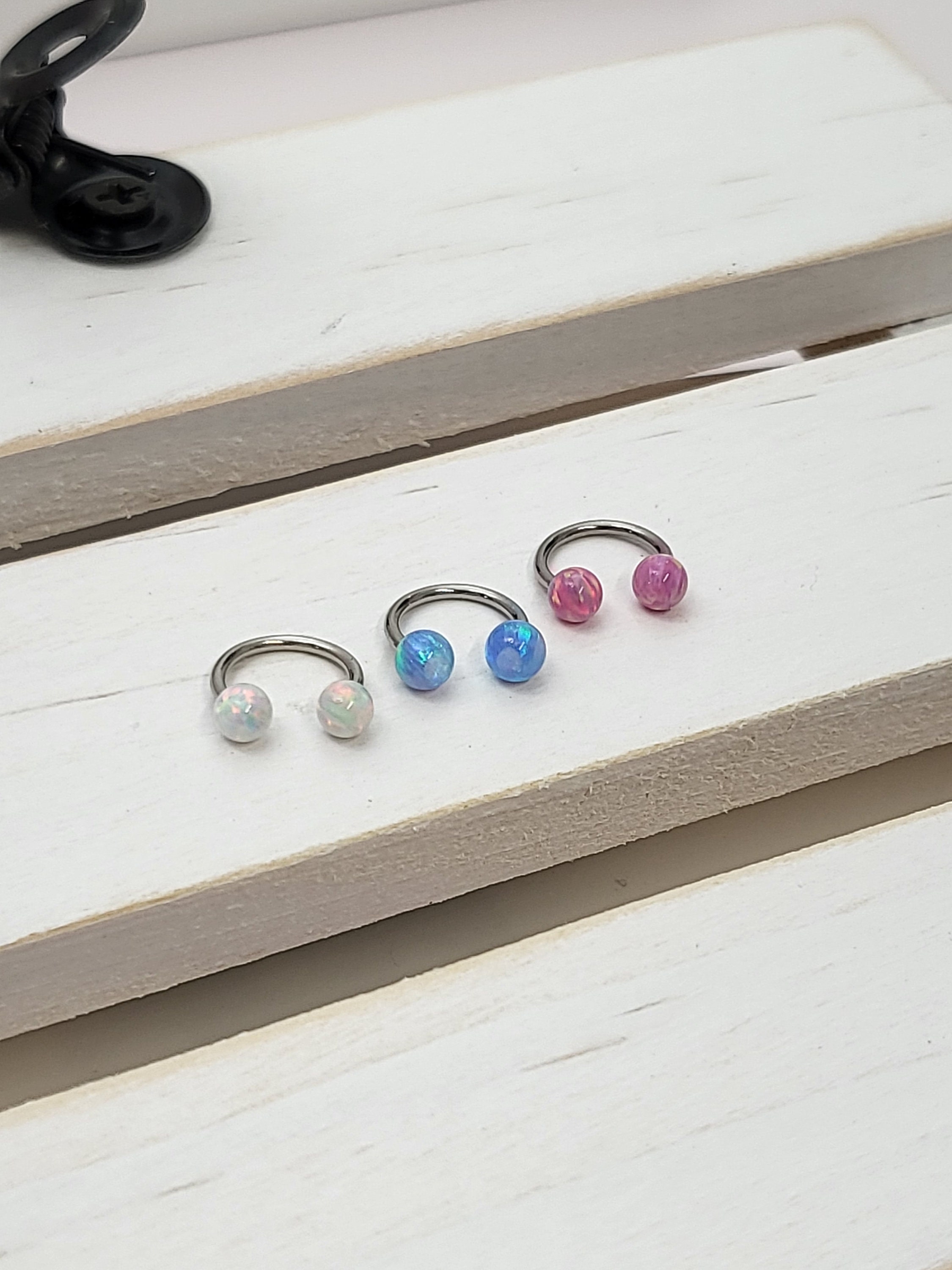 20g 3mm Opal ball HorseShoe Barbell piercing(Single), Septum Ring, Nose Ring, Cartilage, Rook, Helix