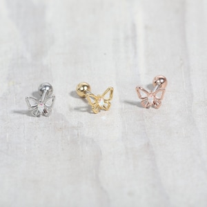 16g borboleta Ab Cz piercing (único), 316L barra de aço cirúrgico cartilagem hélice tragus conch piercing