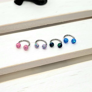 20g 3mm Opal Blue, Lavender, Teal, Pink 3mm ball HorseShoe Barbell piercing(Single), Septum Ring, Nose Ring, Cartilage, Rook, Helix