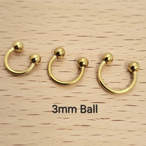 18g 2mm 3mm ball HorseShoe Gold Barbell piercing(Single), Septum Ring, Nose Ring, Cartilage, Rook, Helix