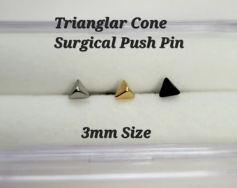 Surgical 3mm Triangular Cone Push in Labret 16g, 18g, 20g Tragus Cartilage Helix Lip Nose Piercings