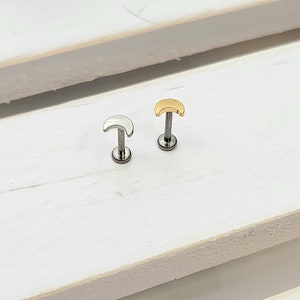 Titanium 3mm Tiny Crescent Push inLabret 16g, 18g, 20g Tragus Cartilage Helix Lip Nose Piercings