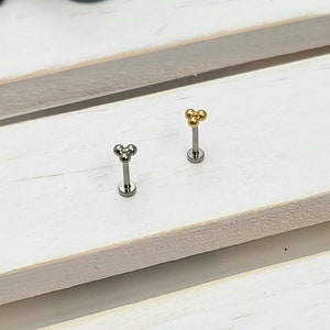 Titanium 3mm Tiny Trinity Ball Push inLabret 16g, 18g, 20g Tragus Cartilage Helix Lip Nose Piercings