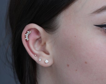 Titanium Seven Marquise Oval Cz Push inLabret 16g, 18g, 20g Conch, Cartilage, Helix Piercings