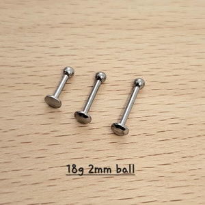 18g Push In 2mm/3mm Silver Ball Labret, Surgical steel ball piercing Tragus Cartilage Helix Lip Nose Piercings