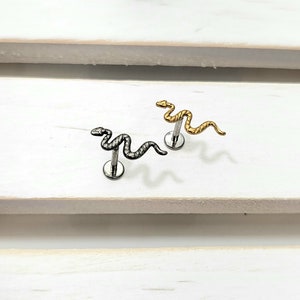 Titanium Dainty Snake Push inLabret 16g, 18g, 20g Tragus Cartilage Helix Piercings