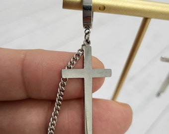 316L Surgical Steel Cross with Chain Dangle Hoop, Hypoallergenic surgical steel
