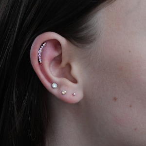 Titanium Long Curve Nine Cz Push in Labret 16g, 18g, 20g Conch, Cartilage, Helix Piercings