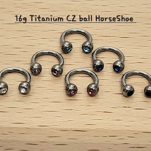 16g Titanium HorseShoe Silver CZ color Ball Barbell piercing(Single), Septum Ring, Nose Ring, Cartilage, Rook, Helix
