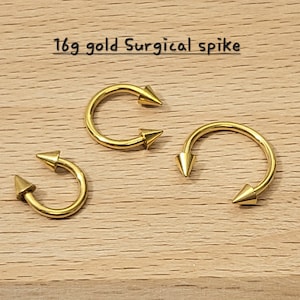 16g cirúrgico ouro pvd ferradura pico, bola barra piercing (único), septo anel, nariz anel, cartilagem, torre, hélice