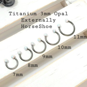 16 g titanium hoefijzer 3 mm Opal Ball Barbell piercing (enkel), septumring, neusring, kraakbeen, toren, helix