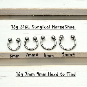 16g 316L Surgical  HorseShoe Silver Barbell 6mm, 7mm, 8mm, 9mm, 10mm piercing(Single), Septum Ring, Nose Ring, Cartilage, Rook, Helix