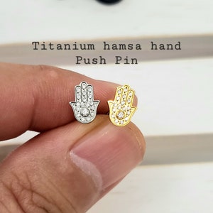 Titanium Evil Hand Hamsa Pave Cz Push in Labret 16g, 18g, 20g Tragus Cartilage Helix Piercings