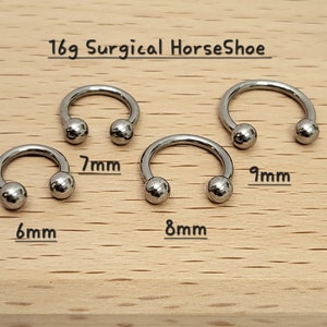 16g 6mm,7mm,8mm,9mm,10mm HorseShoe Silver Barbell piercing(Single), Septum Ring, Nose Ring, Cartilage, Rook, Helix