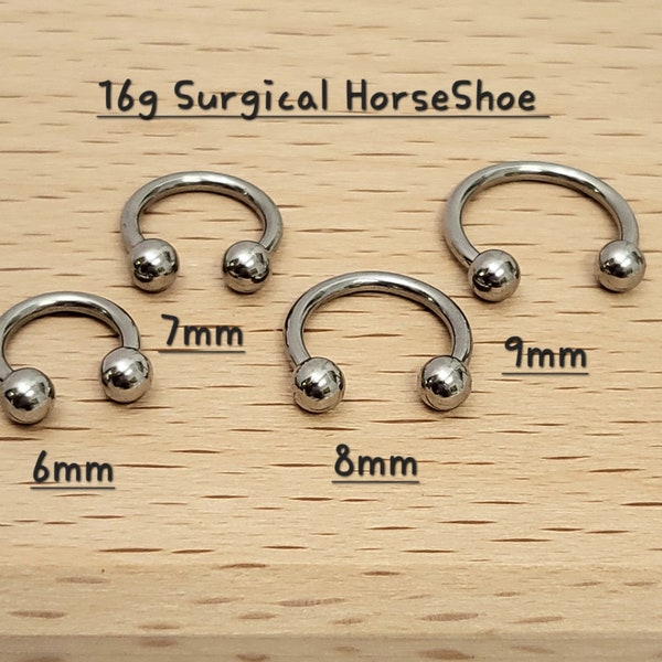16g 6mm, 7mm, 8mm, 9mm, 10mm HorseShoe Silver Barbell piercing (Single), Septum Ring, Anneau de nez, Cartilage, Rook, Helix