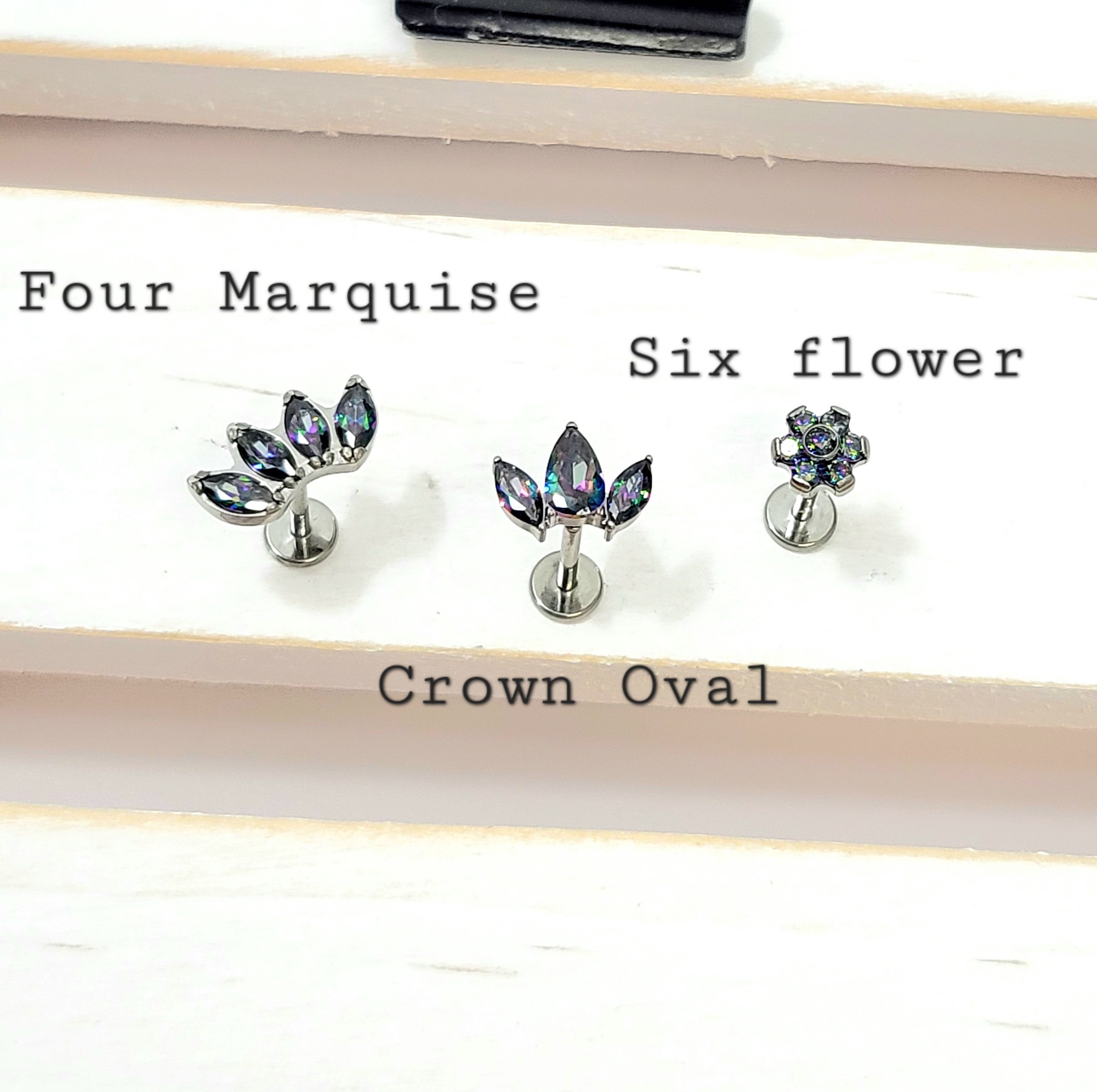 Titanium Vm Crystal Boho Curve, Four Marquise, Crown Oval Cz Push in ...