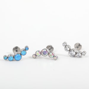 Titanium Five Curve Opal & Cz Push in Labret 16g, 18g, 20g Tragus Cartilage Helix Piercings