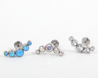 Titanium Opal & CZ Five Curve Labret, Tragus Cartilage Helix Piercing