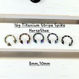 16g Titanium HorseShoe Stripe Spike, Ball Barbell piercing(Single), Septum Ring, Nose Ring, Cartilage, Rook, Helix
