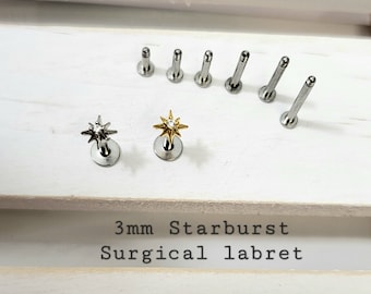 16g 4mm 5mm 6mm 8mm 10mm 12mm Starburst Super Tiny 3mm piercing (Single), 316L Surgical Steel Bar cartilage helix tragus conch piercing