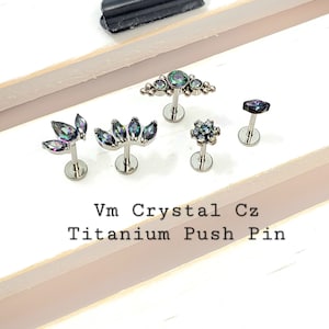 Titanium Vm Crystal Boho Curve, Four Marquise, Crown Oval Cz Push in Labret 16g, 18g, 20g Tragus Cartilage Helix Piercings