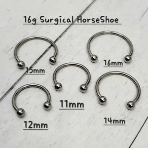 16g 11 mm,12 mm,14 mm,15 mm,16 mm Hufeisen Silber Barbell Piercing(Single), Septum Ring, Nasenring, Knorpel, Turm, Helix