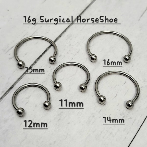 16g 11mm,12mm,14mm,15mm,16mm HorseShoe Silver Barbell piercing(Single), Septum Ring, Nose Ring, Cartilage, Rook, Helix