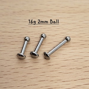 16g Push In 2mm/3mm Silver Ball Labret, Surgical steel ball piercing Tragus Cartilage Helix Lip Nose Piercings