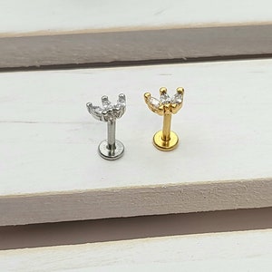 Surgical 16g Three Marquise Crown Stone internally labret 4mm,5mm,6mm,7mm,8mm,9mm,10mm Cartilage helix tragus