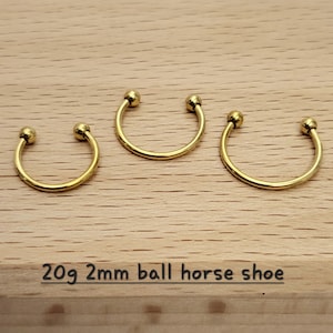 20g 2mm ball HorseShoe Gold Barbell piercing(Single), Septum Ring, Nose Ring, Cartilage, Rook, Helix