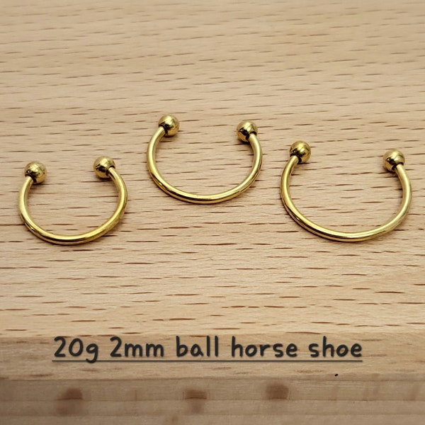 20g 2mm ball HorseShoe Gold Barbell piercing(Single), Septum Ring, Nose Ring, Cartilage, Rook, Helix