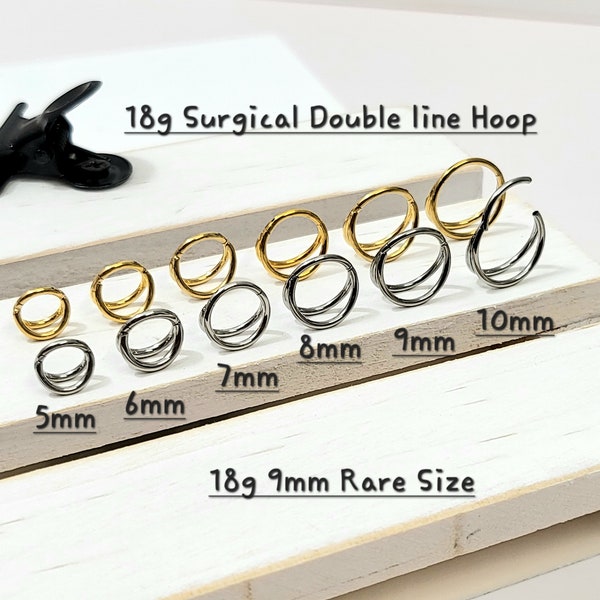 18g 5mm 6mm 7mm 8mm 9mm 10mm Double Ring Gold, Silver, Rose 316L Surgical Steel Hinged Segment Ring, Helix, Cartilage, Hoop, Conch