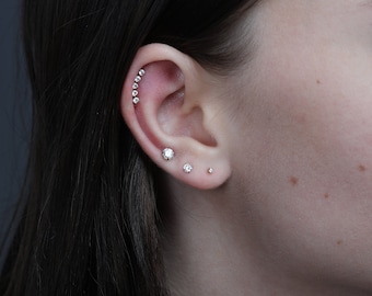 Titanium Five CZ Curve Labret, Conch, Helix Piercing (16g, 18g, 20g)
