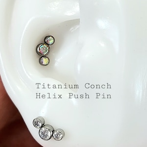 Titanium Three Curve Cz Push in Labret 16g, 18g, 20g Tragus Cartilage Helix Conch Hinge Piercings