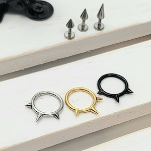 16g 8mm Surgical Gold, Silver, Black Spike Hoop(Single), Septum Ring, Nose Ring, Cartilage, Rook, Helix