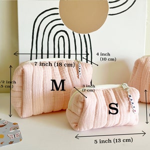 Quilted Pink Cosmetic Bag in Muslin Fabric image 8