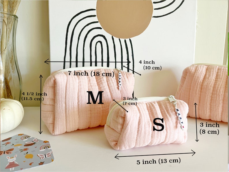 Quilted Pink Cosmetic Bag in Muslin Fabric image 8