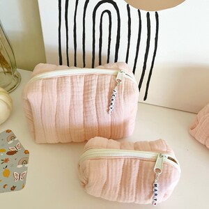 Quilted Pink Cosmetic Bag in Muslin Fabric image 5