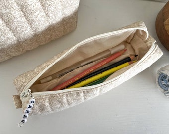 Personalized Makeup Bag, Cotton Pencil Case,Pen Pouch Holder,Beige Pencil Holder,Gift For Student,Gift for Teacher, Grad Gift