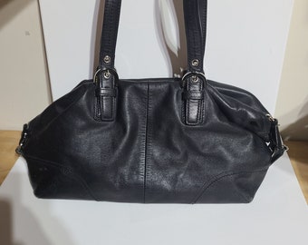 coach purse black baggy large bag chrome silver clips