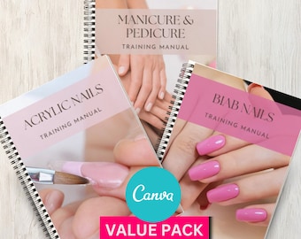 BIAB Nails, Acrylic Nails, Manicure & Pedicure Training Manual Canva Editable Ebook Nail Extensions Tutorial Student Learn Guide Mani Pedi