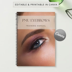 PMU Brows Training Manual Ombre, Powder Brows Microblading Template Canva Editable Course Ebook Tutorial Step by Step Trainer Educator Guide