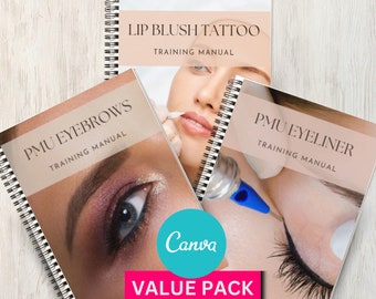 Cosmetic Tattoo Training Manual, Lips, Brows, Eyeliner (Canva Editable)