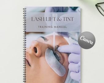 Lash Lift & Tint Editable  Manual Canva Course Ebook Tutorial Step by Step Lesson Trainer Educator Student Learn Guide Template Training