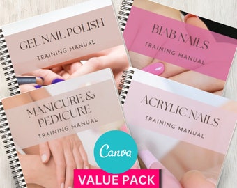 Gel Polish, BIAB Nails, Acrylic Nails, Manicure & Pedicure Training Manual Canva Editable Ebook Nail Extensions Tutorial Student Mani Pedi