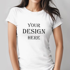 ギルダン 64000L ホワイト モックアップ Tシャツ ソフトスタイル Tシャツ 女性モデル用