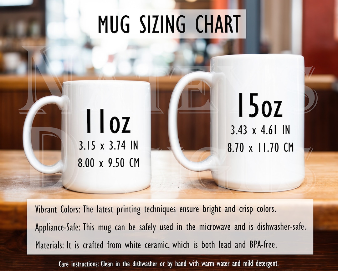 11oz & 15oz Mugs Sizing Chart Plus Bonus Mockup, Modern Styled Coffee