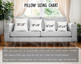Square Faux Suede Pillow Sizing Chart & Mock Up, All Over Print Suede Pillow Mock, Printify Template Mock-up, Digital Downloads